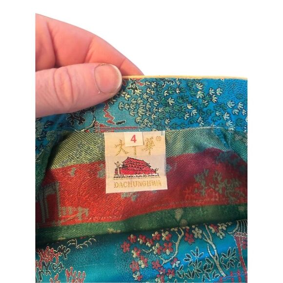 Kids Size 4 DACHUNG HWA Turquoise Silk Dragon Pajama Set Chinese Frog Buttons - Picture 10 of 12